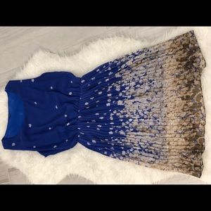 Blue with floral pleated dress size S